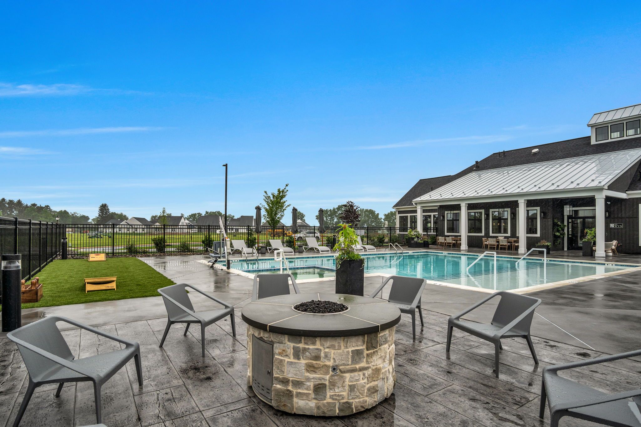 Outdoor fireplace at the Wyn Clubhouse at Wynfield at Annville