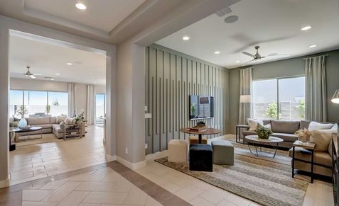 Sleek, modern design with expansive windows and high-end finishes in Canyon Views' Hacienda community.