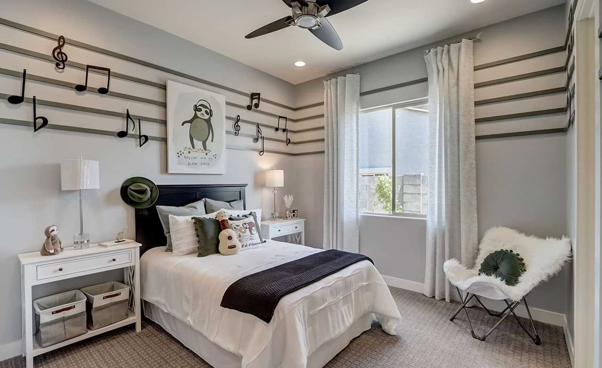 Exquisite music-themed bedroom with melodic decor and plush furnishings in Canyon Views Hacienda.