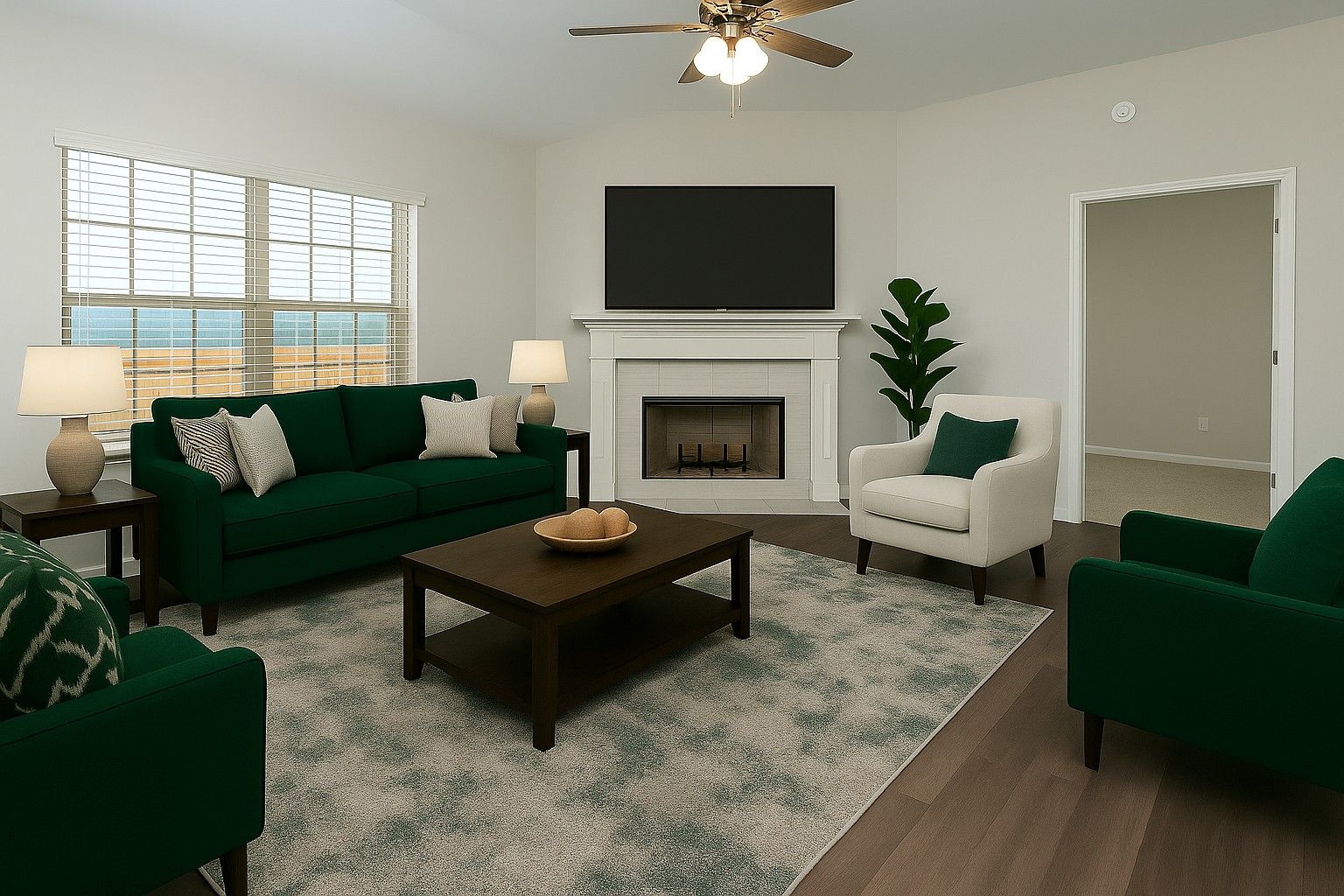Staged Living Room and Fire Place