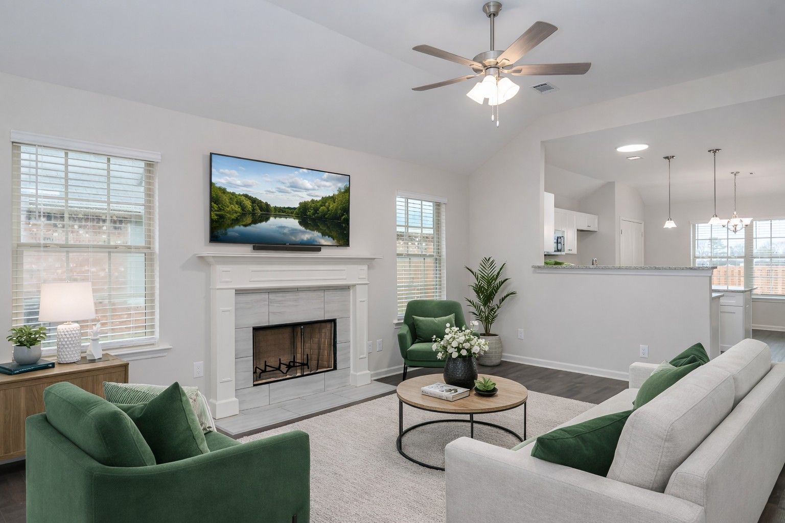 Staged Living Room and Fireplace