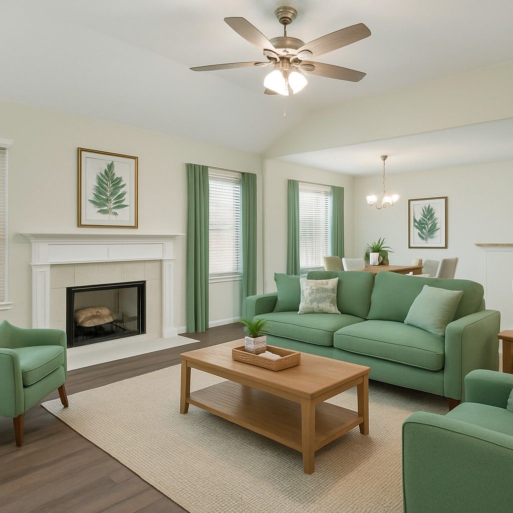 Staged Living Space  with Fire Place and Eat in Kitchen