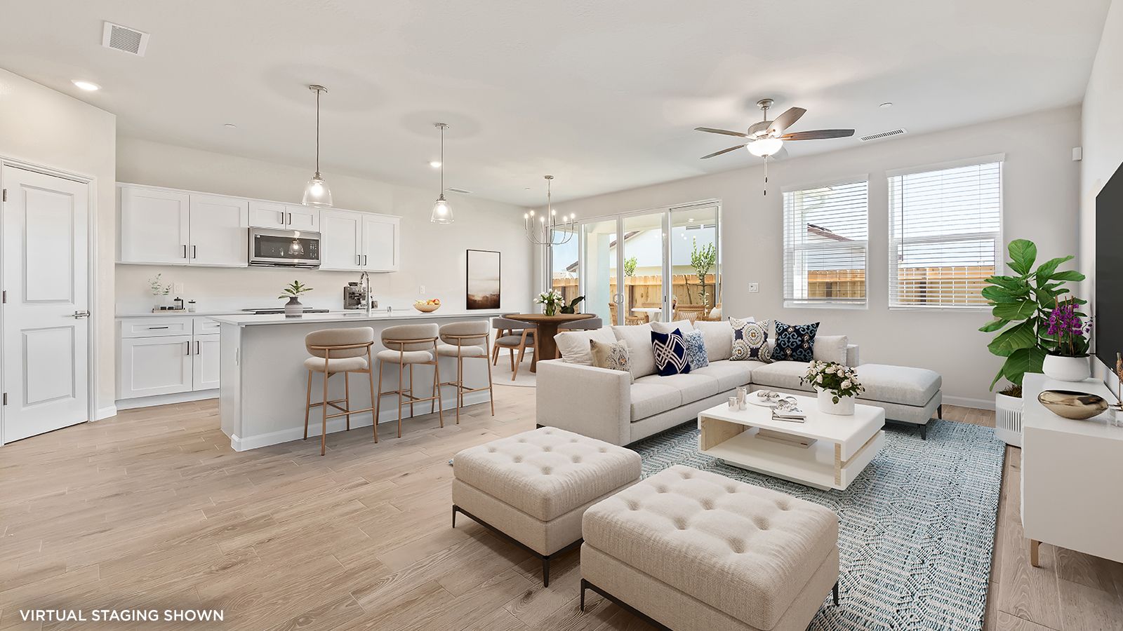 Great Room and Kitchen - Shown with virtual staging