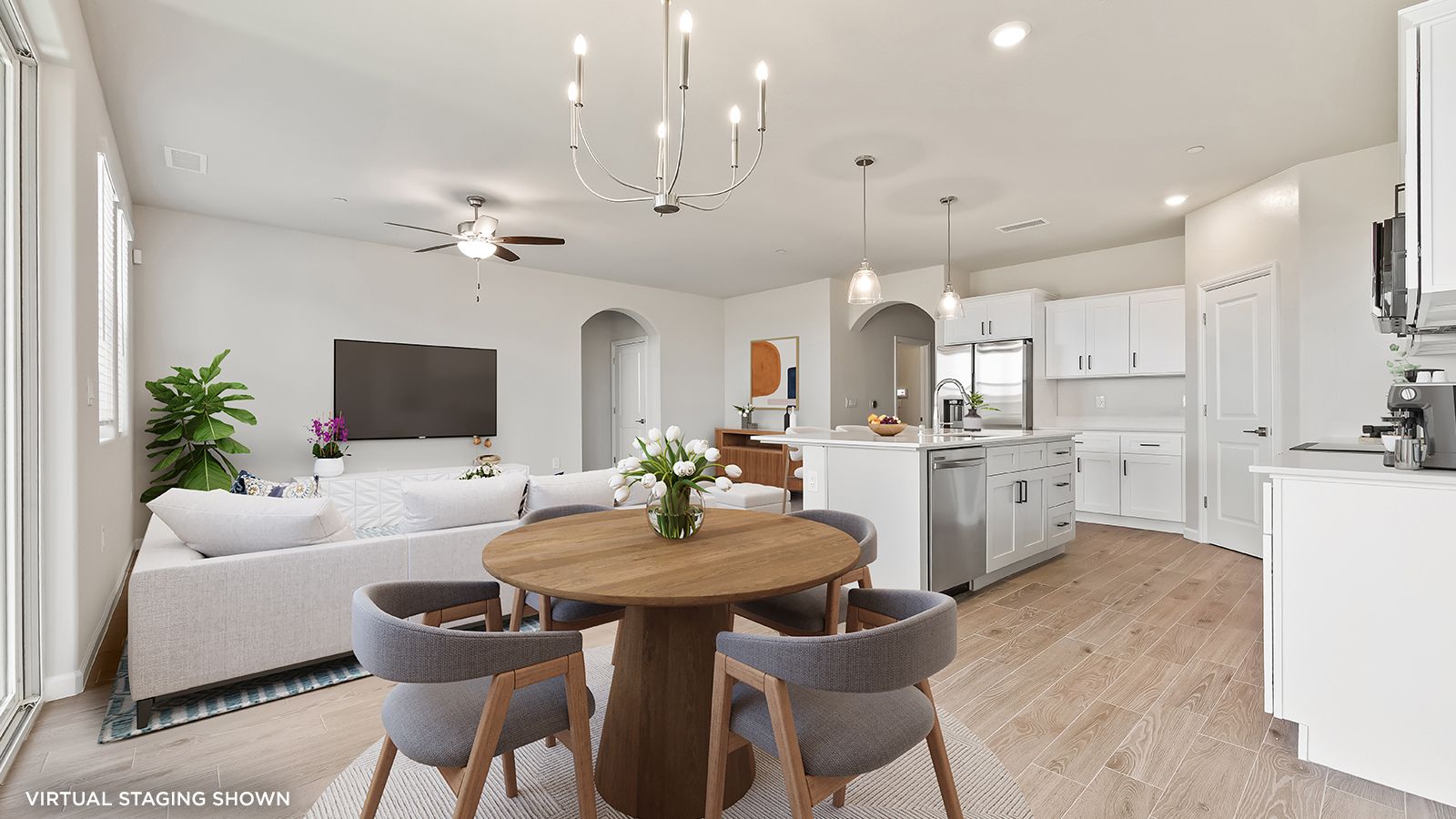 Great Room and Kitchen - Shown with virtual staging