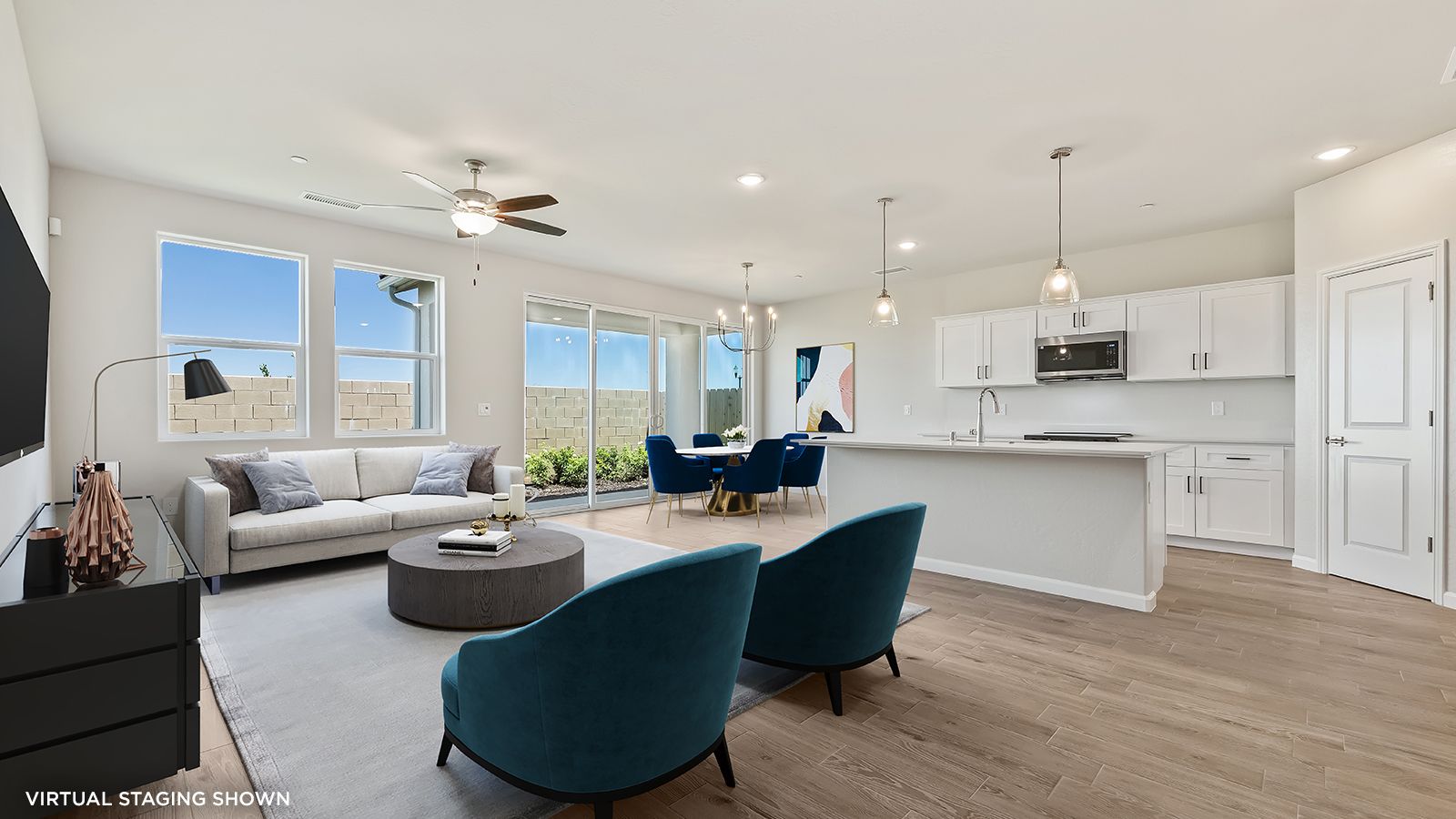 Great Room and Kitchen - shown with virtual staging