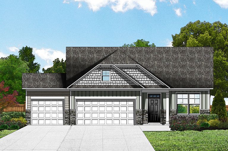 Elevation D - 3 Car Garage