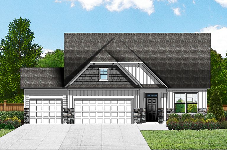 Elevation D - 3 Car Garage