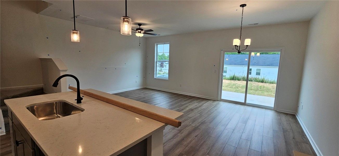 This bright interior features modern finishes, a w