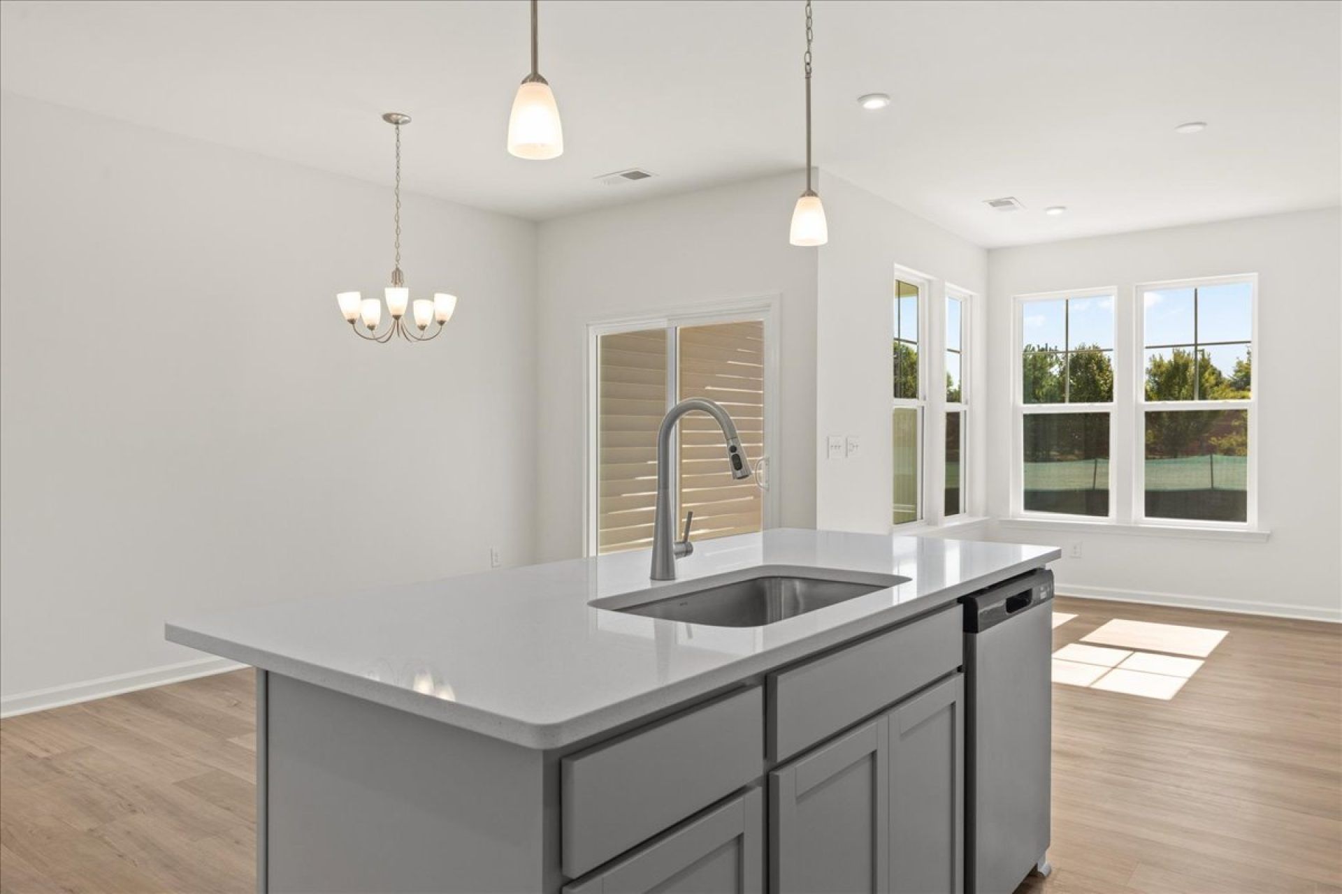 67-HHHunt Homes-Lot 23-Whitfield Kitchen Island Gray Cabinets Quartz Counter