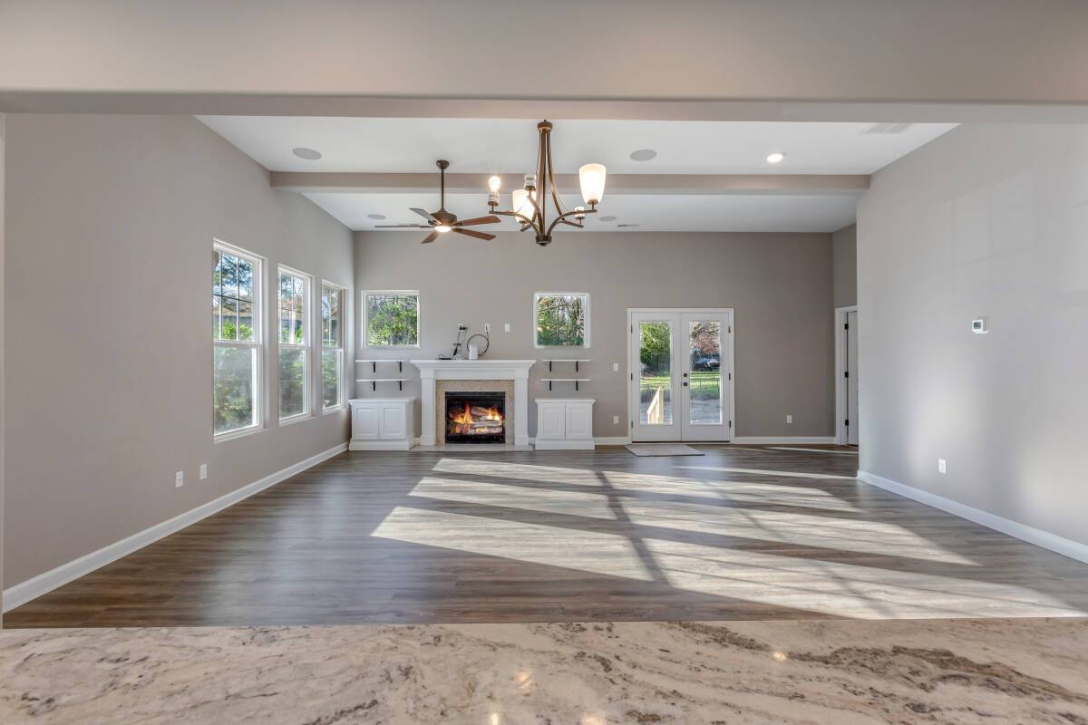 living room, fireplace