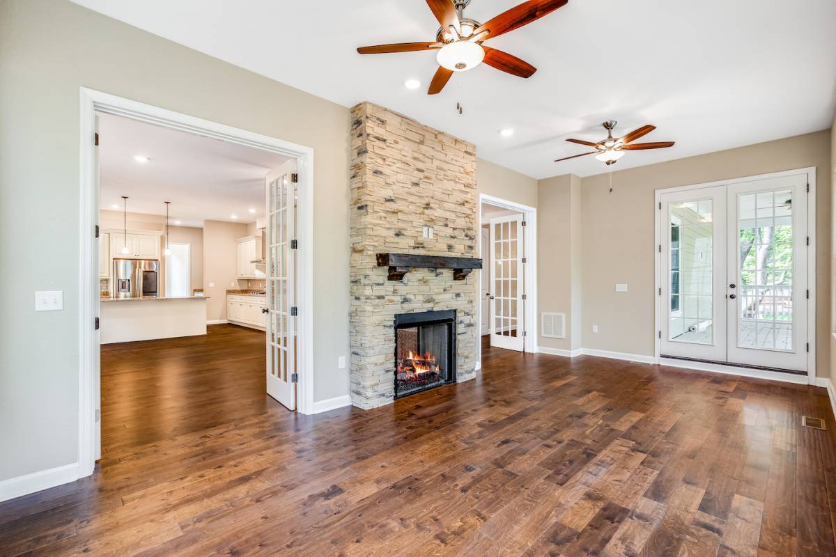 sunroom with 2 sided fireplace