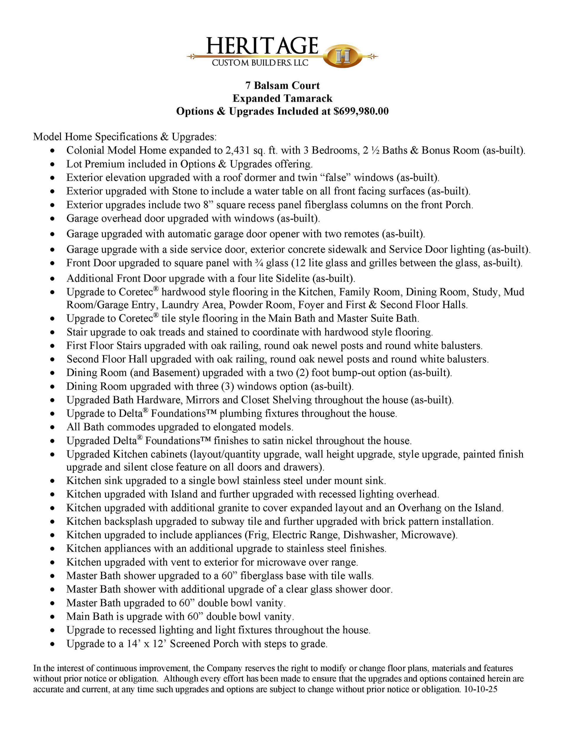 Upgrade List