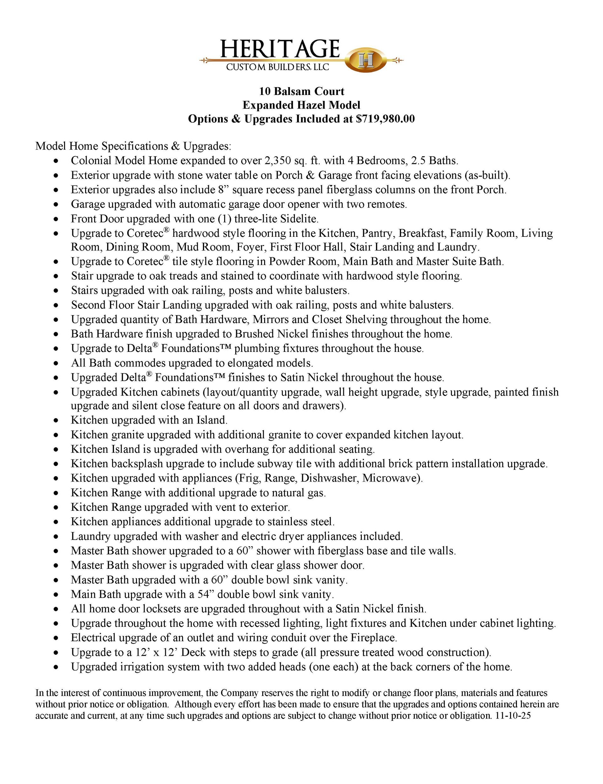 Upgrade List
