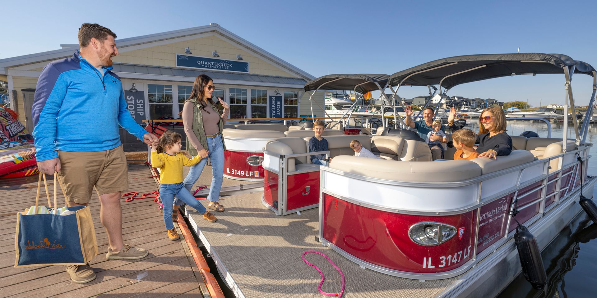 Heritage Harbor has onsite pontoon rentals.