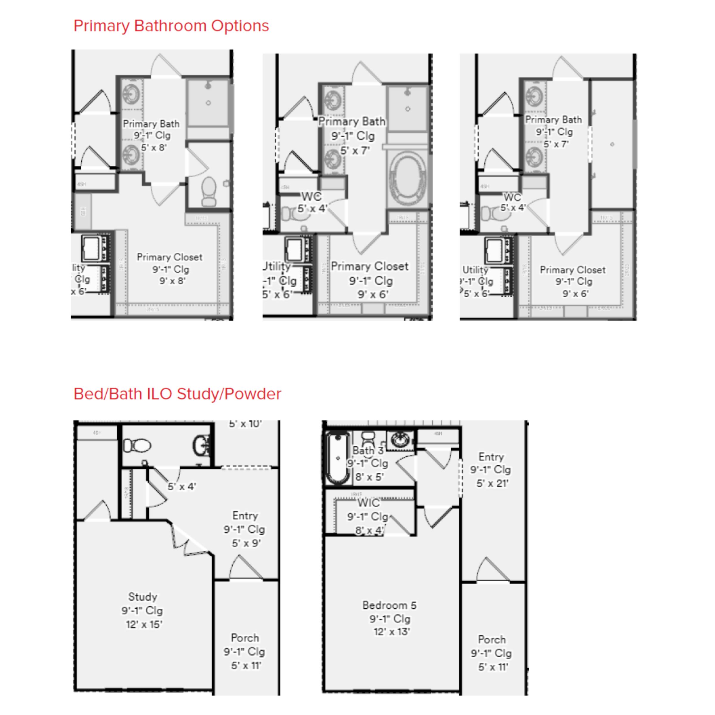 Grapevine Floorplan Primary Suite Options