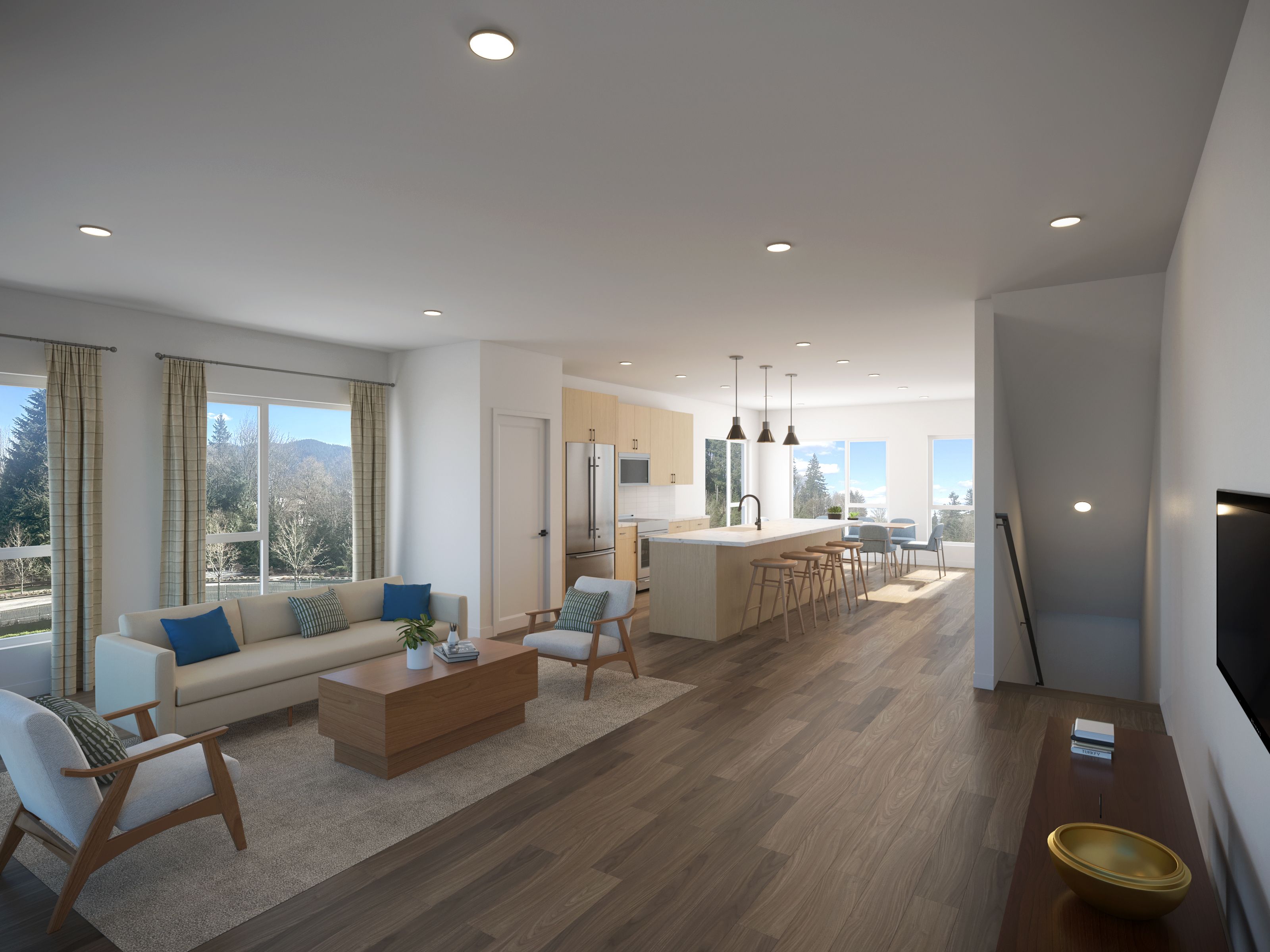 The Elevation’s open-concept living, dining, and kitchen spaces create an inviting flow for everyday life and entertaining, centered around a spacious 4-seat kitchen island.
