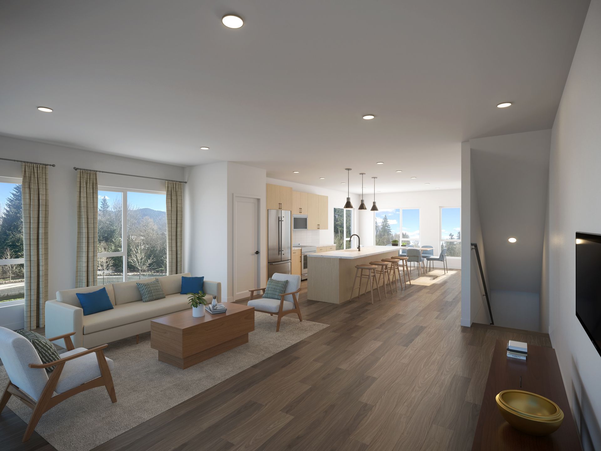 The Elevation’s open-concept living, dining, and kitchen spaces create an inviting flow for everyday life and entertaining, centered around a spacious 4-seat kitchen island.