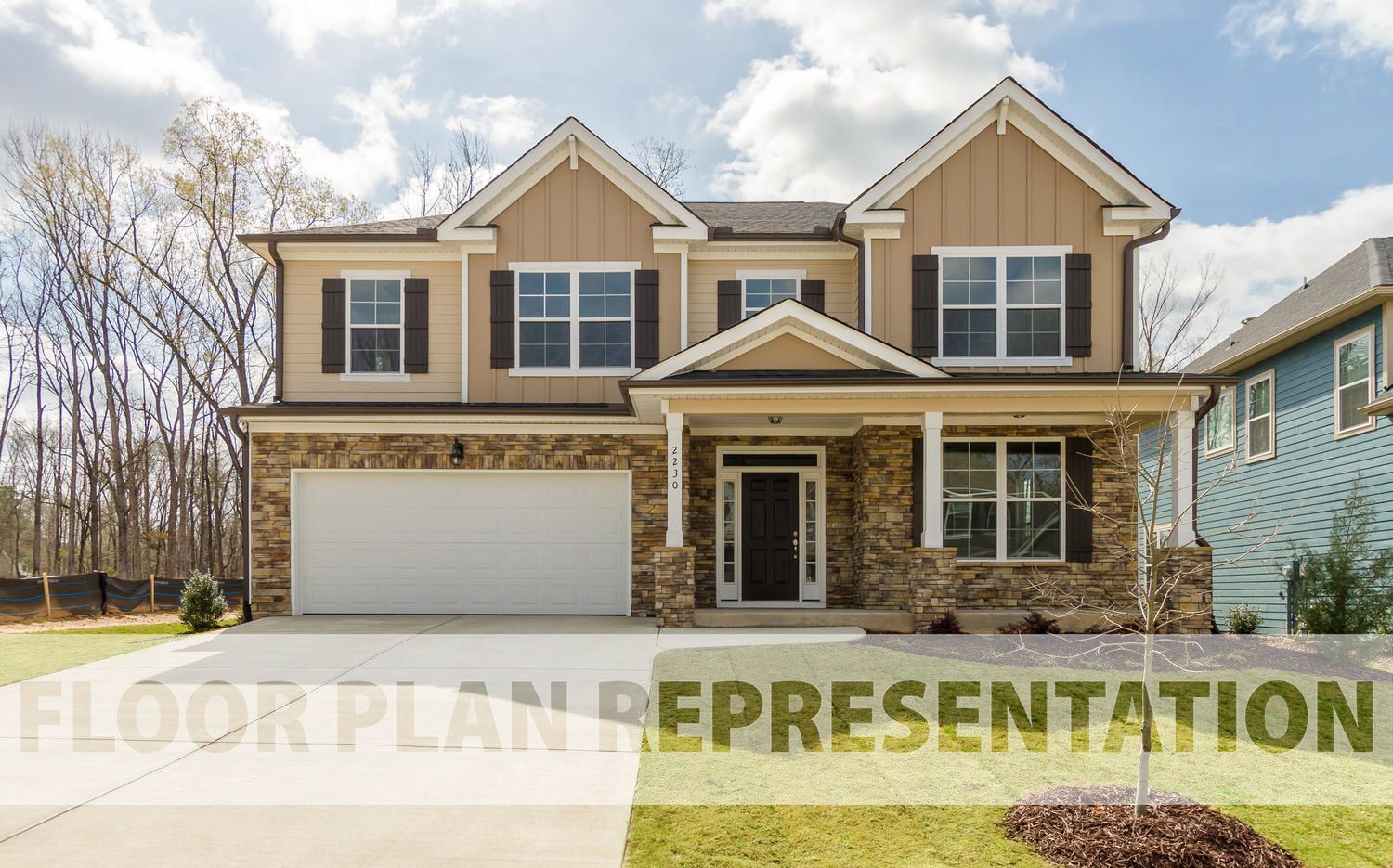 Front Exterior Floor Plan Representation for the Mill Creek Plan Exclusive to Ivey Homes Elevation