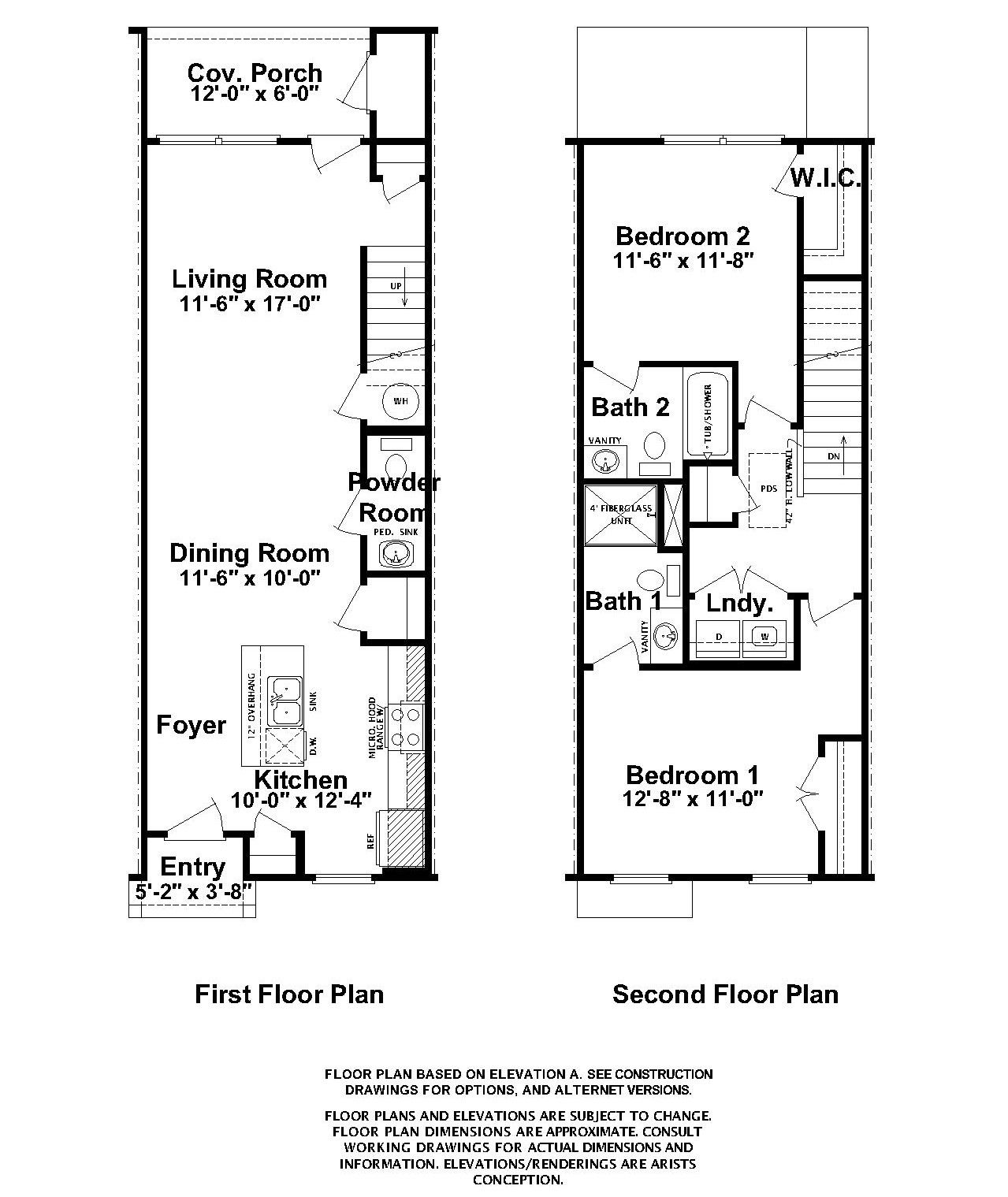 Black and White Floorplan of the Athens 2 Bedroom Townhome Plan
