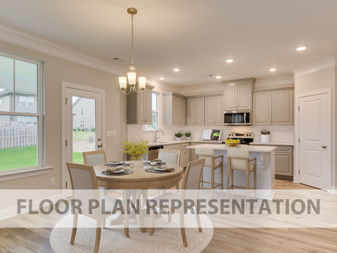 Staged Living Cafe and Kitchen Floorplan Representation Photo | The Fairport II Plan