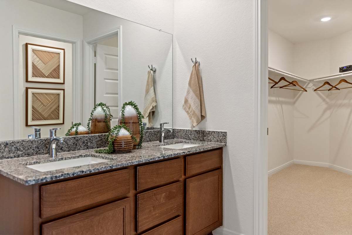Dual-sink vanity at primary bath