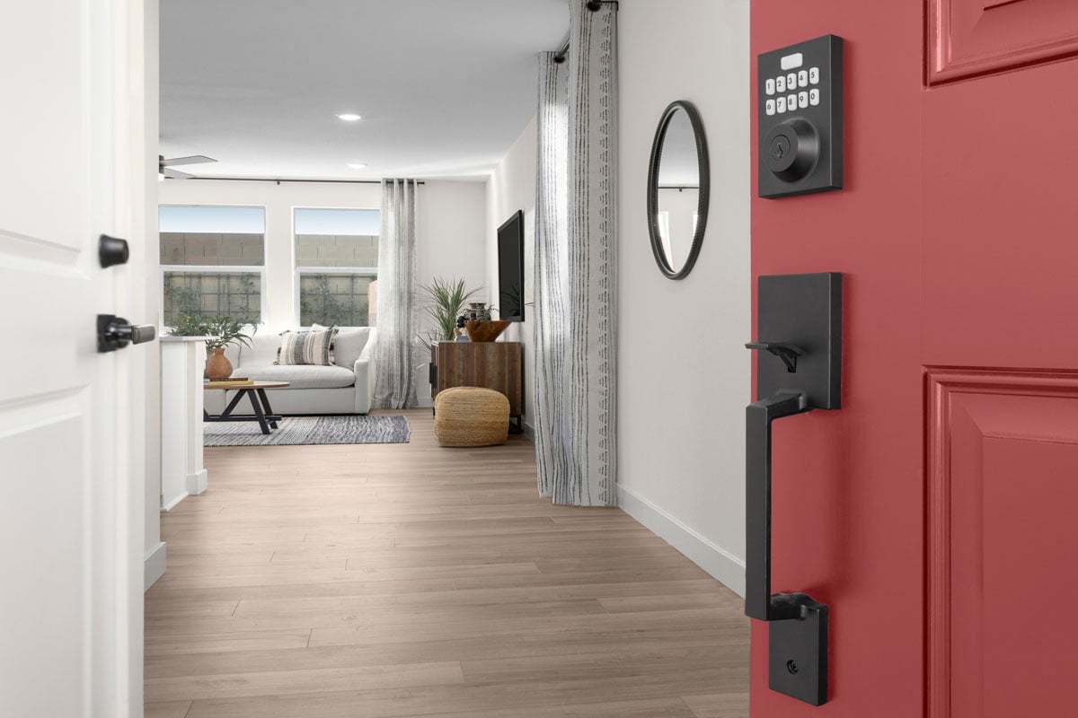 Matte black entry door hardware