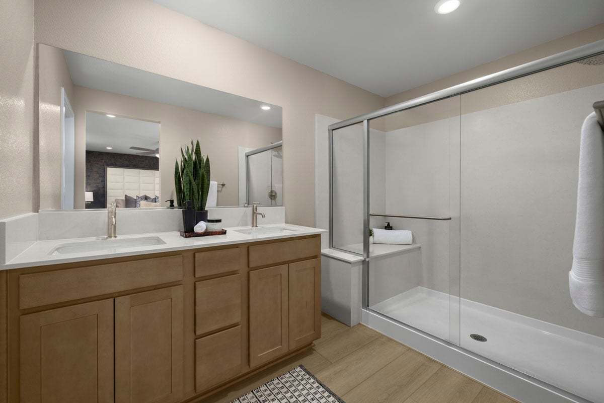 Walk-in shower with seat at primary bath