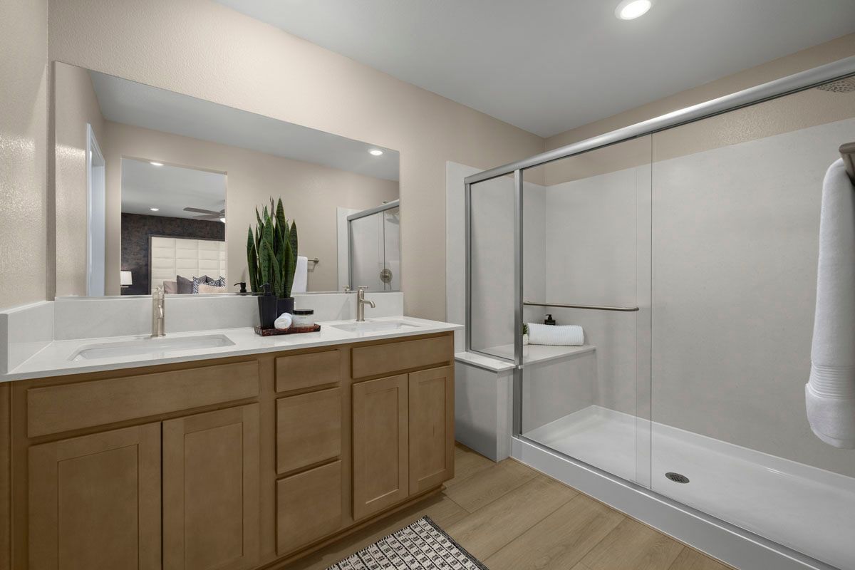 Plan 2281 Modeled - Walk-in shower with seat at primary bath