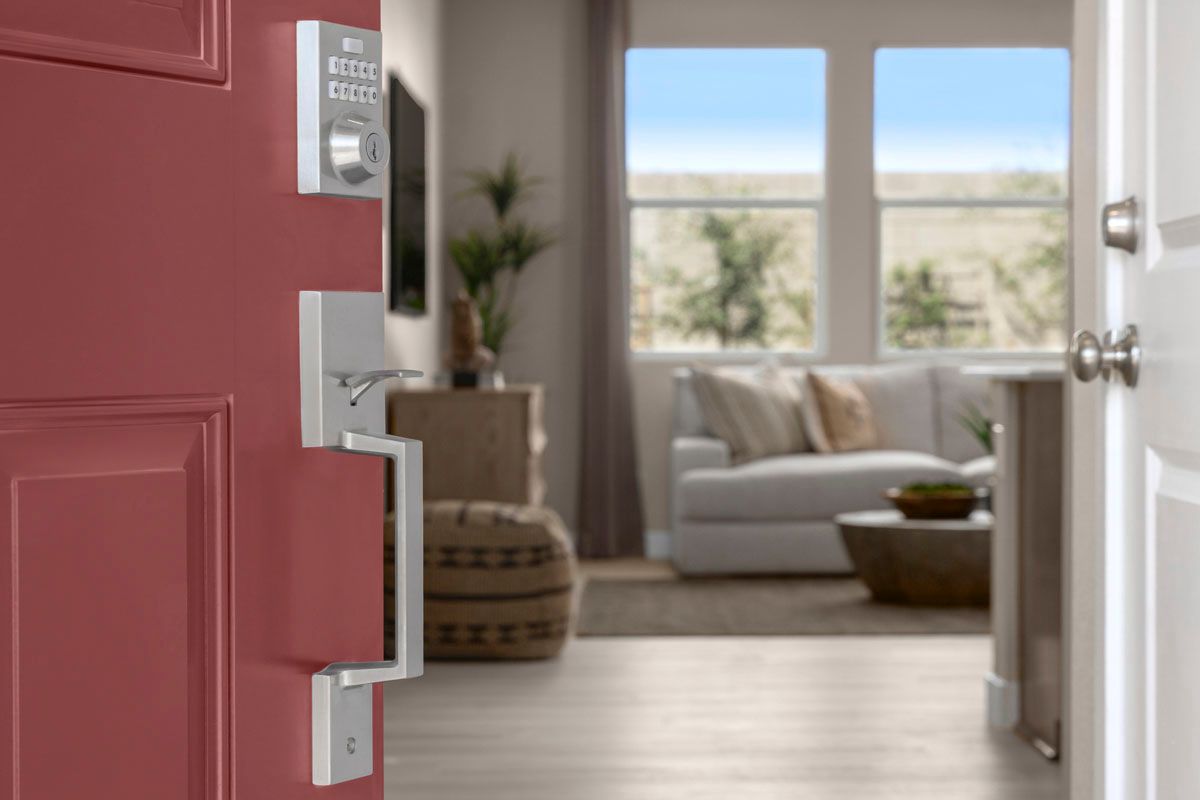 Plan 2069 Modeled - Satin nickel entry door hardware