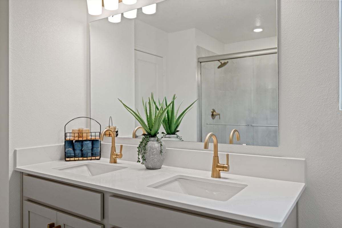 Dual-sink vanity at primary bath