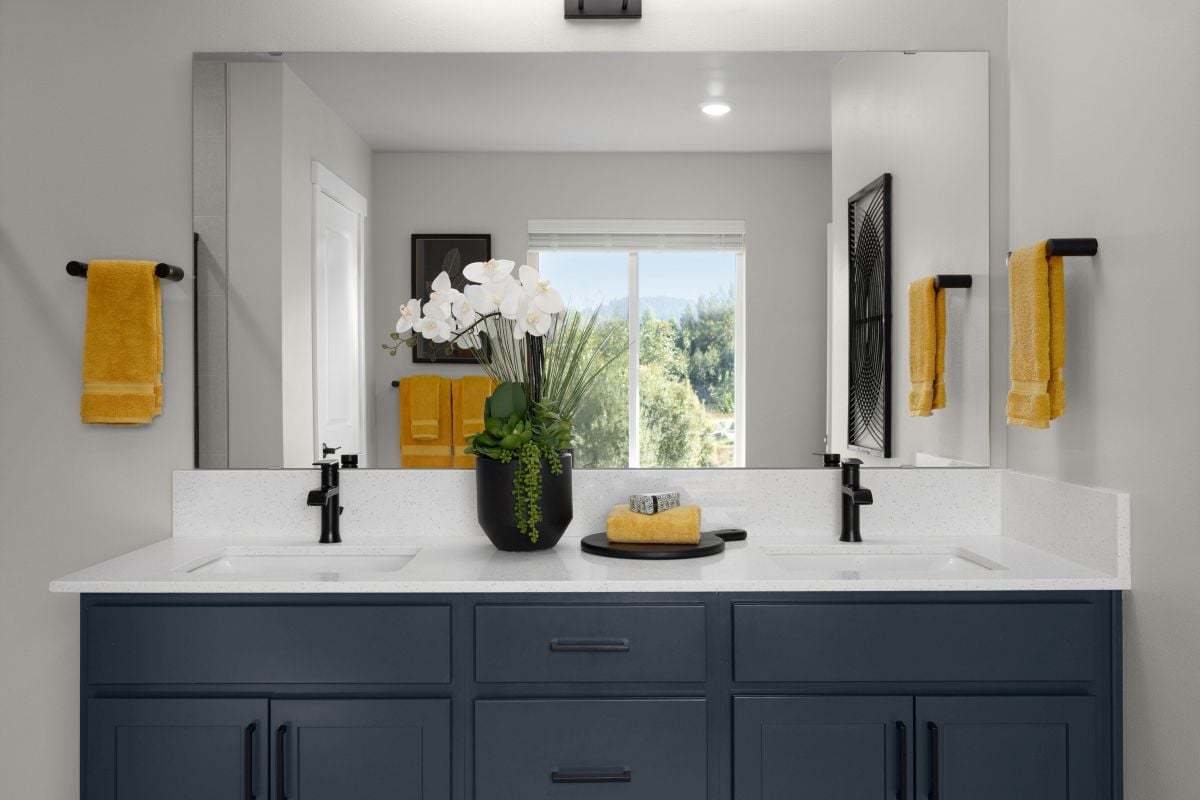 Dual-sink vanity at primary bath