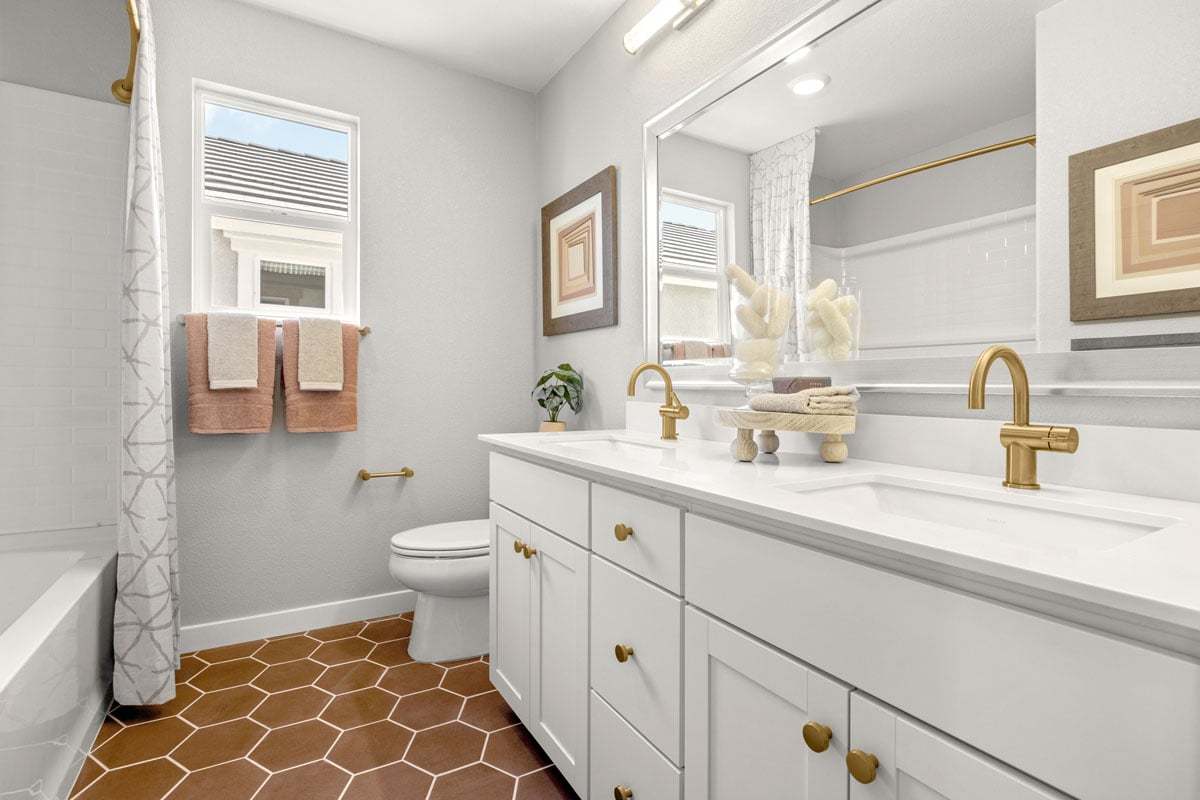 Plan 2102 Modeled - Dual-sink vanity at secondary bath