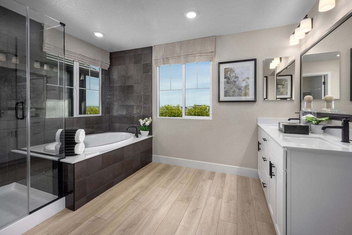Plan 1803 Modeled - Tub and separate shower with tile surround at primary bath