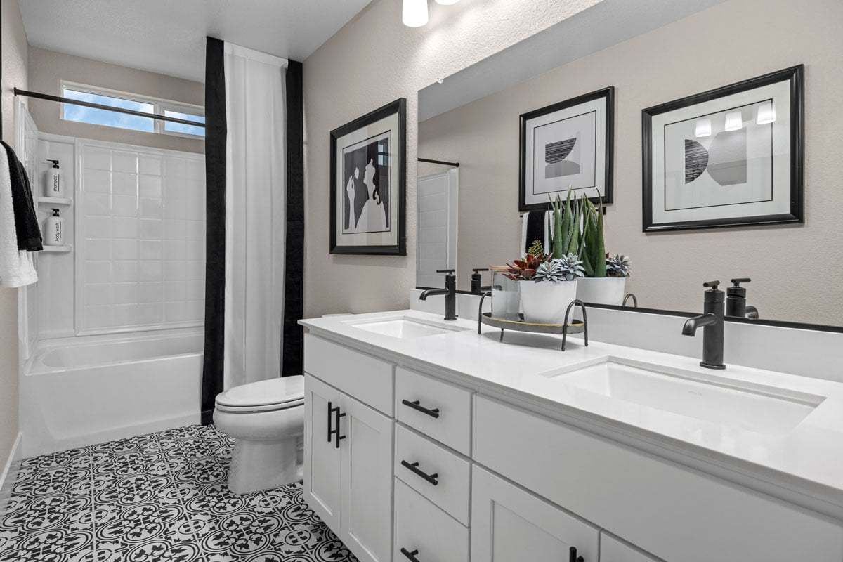 Plan 1803 Modeled - Dual-sink vanity at primary bath