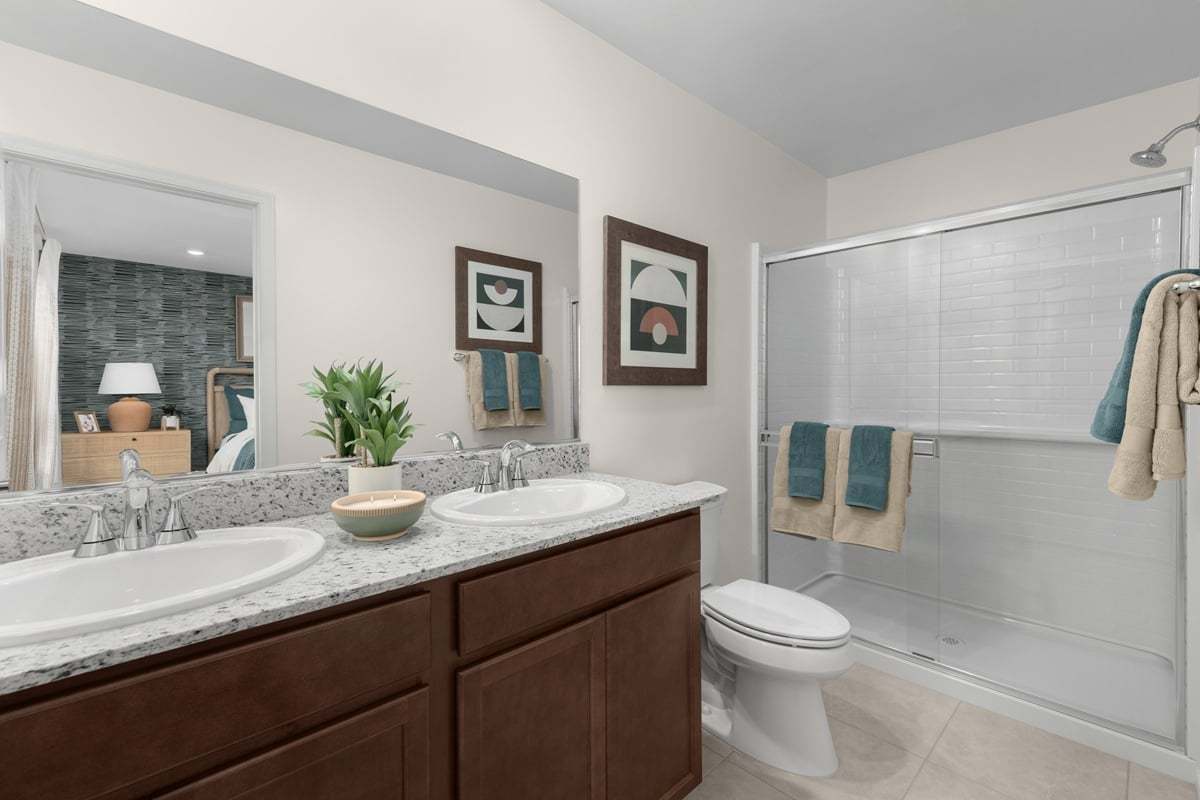 Plan 1465 Modeled - Dual-sink vanity at primary bath