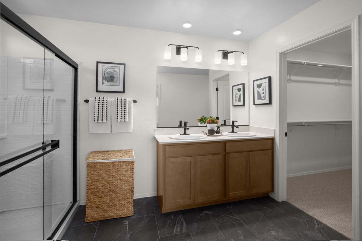 Plan 1708 Modeled - Upgraded shower with cultured marble surround at primary bath