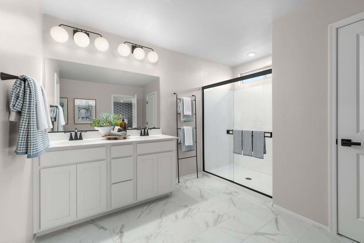 Plan 2331 Modeled - Upgraded shower with cultured marble surround at primary bath