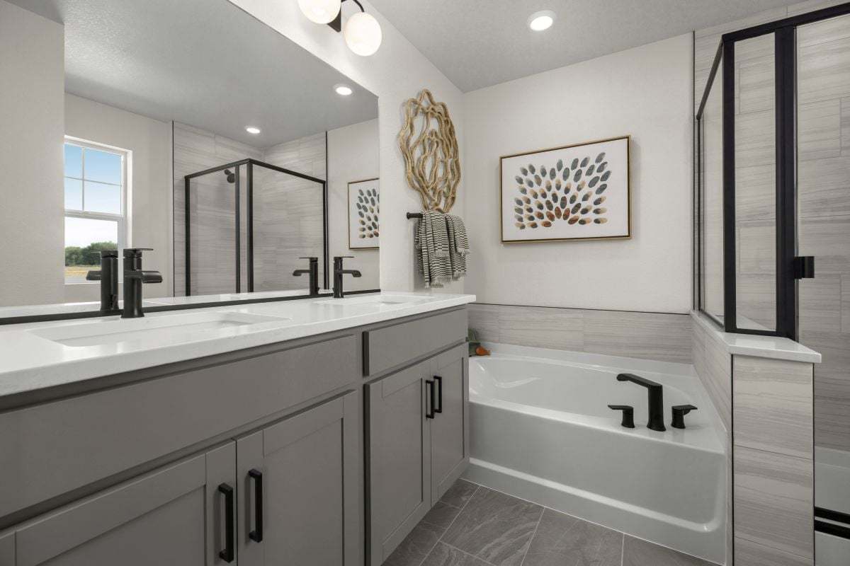 Plan 1964 Modeled - Dual-sink vanity at primary bath