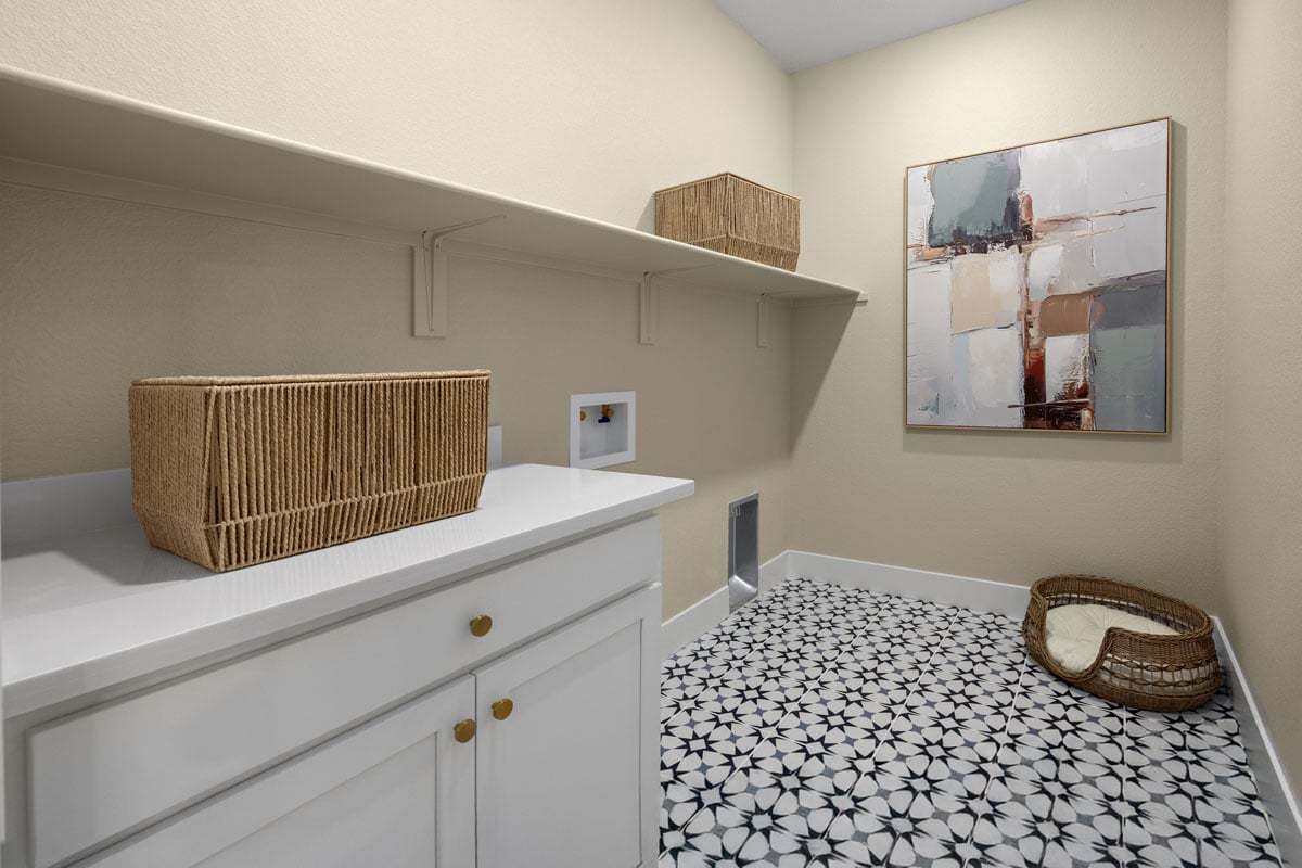 Plan 2321 Modeled - Spacious laundry room with storage shelf