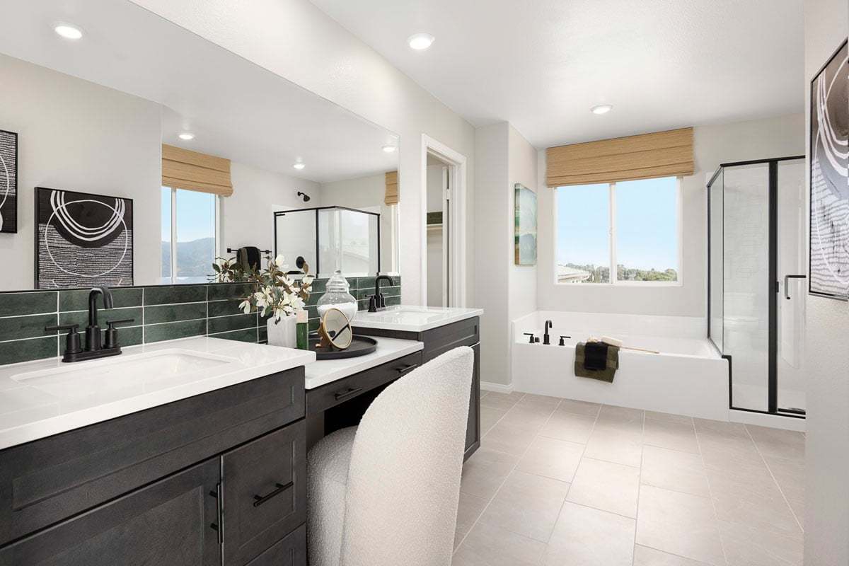 Plan 3118 Modeled - Optional extended vanity with knee space at primary bath