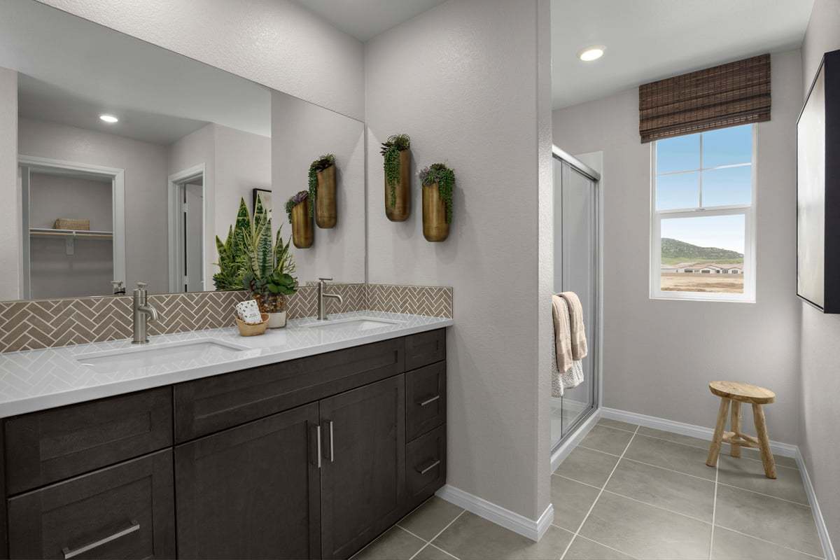 Plan 1663 Modeled - Dual-sink vanity at primary bath