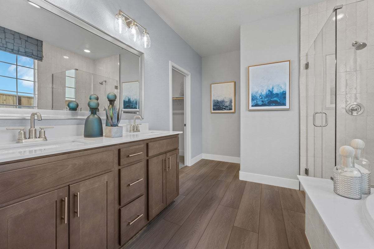 Plan 1824 Modeled - Shaker-style birch bath cabinets