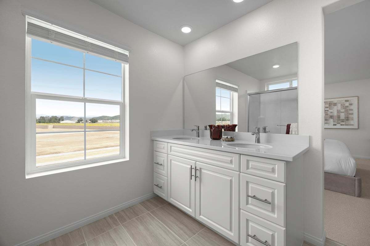 Plan 2076 Modeled - Dual-sink vanity at primary bath