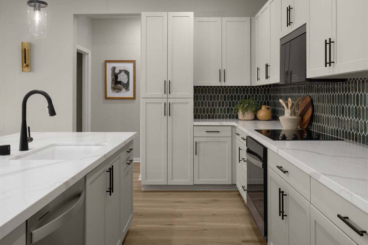 Plan 2613 Modeled - Optional thermofoil cabinets with black pulls