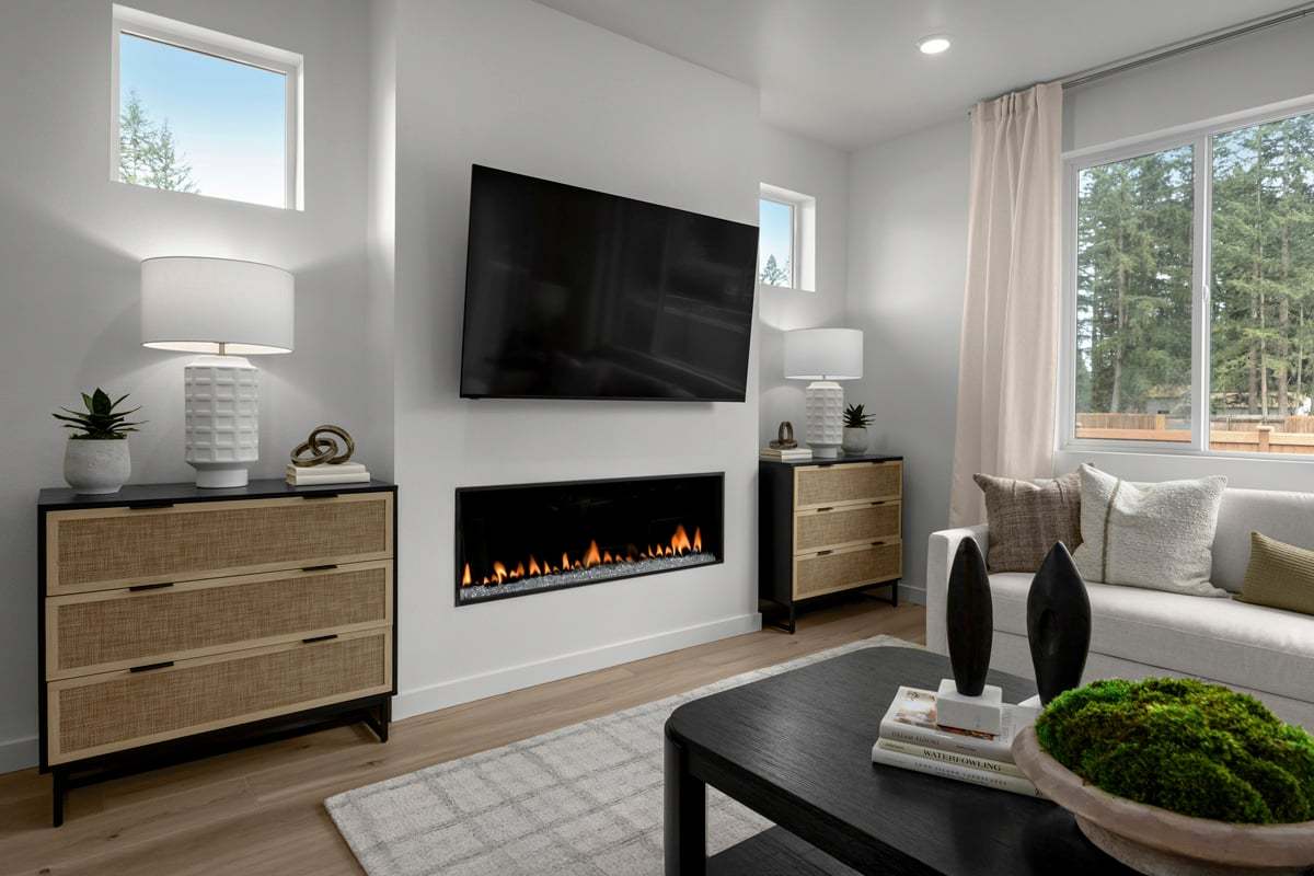 Plan 1860 Modeled - Linear electric fireplace at great room
