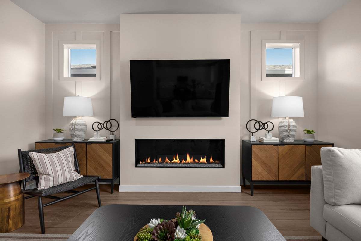Plan 2350 Modeled - Linear electric fireplace at great room