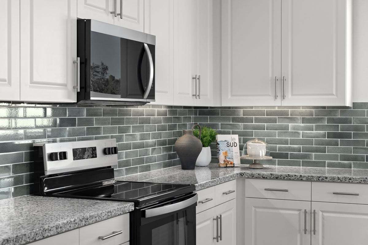 Plan 1882 Modeled - Thermofoil cabinets with satin nickel pulls