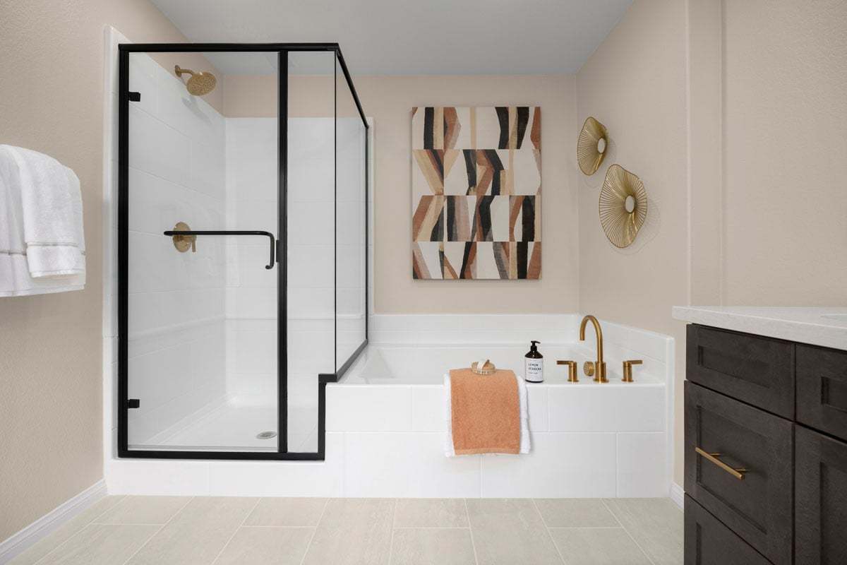 Plan 2874 Modeled - Optional matte black shower enclosure at primary bath