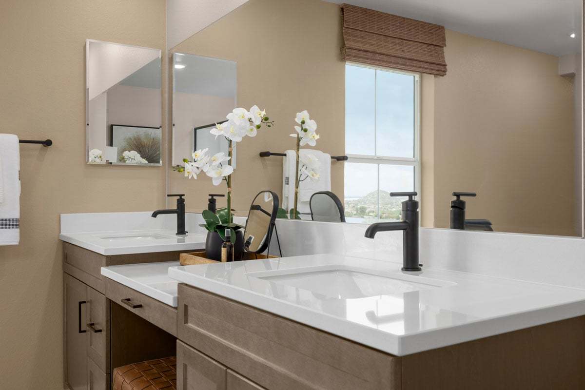 Plan 2763 Modeled - Optional extended dual-sink vanity with knee space at primary bath