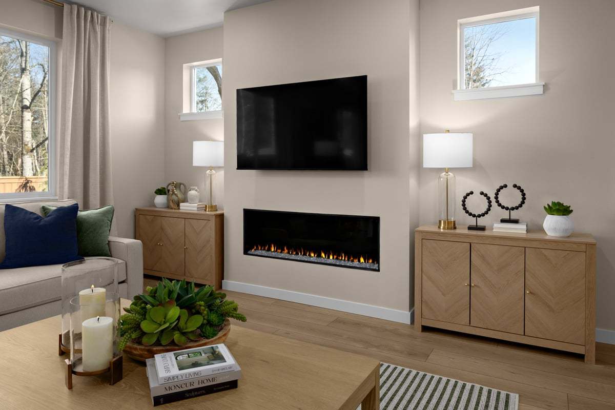 Plan 2330 Modeled - Linear electric fireplace at great room